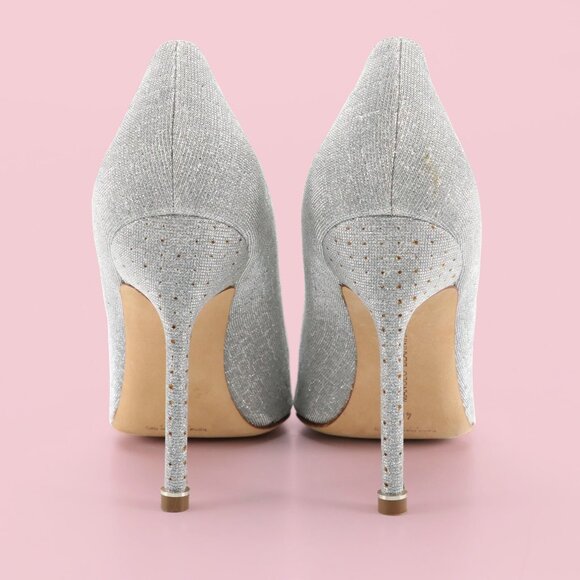 Manolo Blahnik Hangisi Silver Shimmery Embellished Pumps - Picture 4 of 8